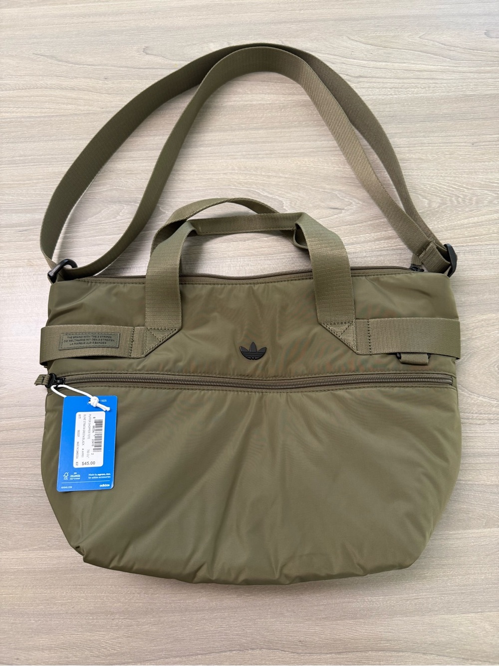 NWT adidas Puffer Shopper Tote Bag Olive Green Crossbody $45